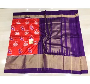 Pochampally ikkat silk orange and purple color combination saree