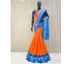 Pochampally ikat pure silk orange and blue color combination saree
