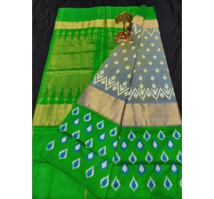 Pochampally ikkat pure silk yellowish royal and green color combination saree